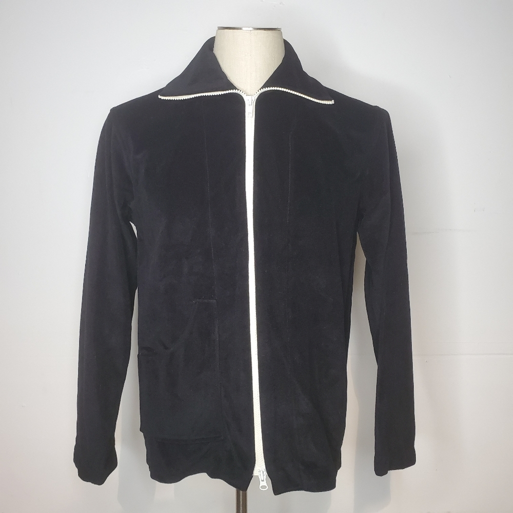 Vintage 1970 Velour Jacket Black Full Zip At Ease
